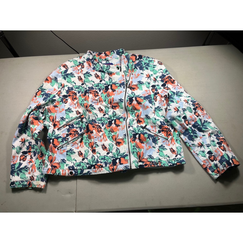 Twiggy London 2XL Floral Moto Jacket Multicolor Zip Biker Style